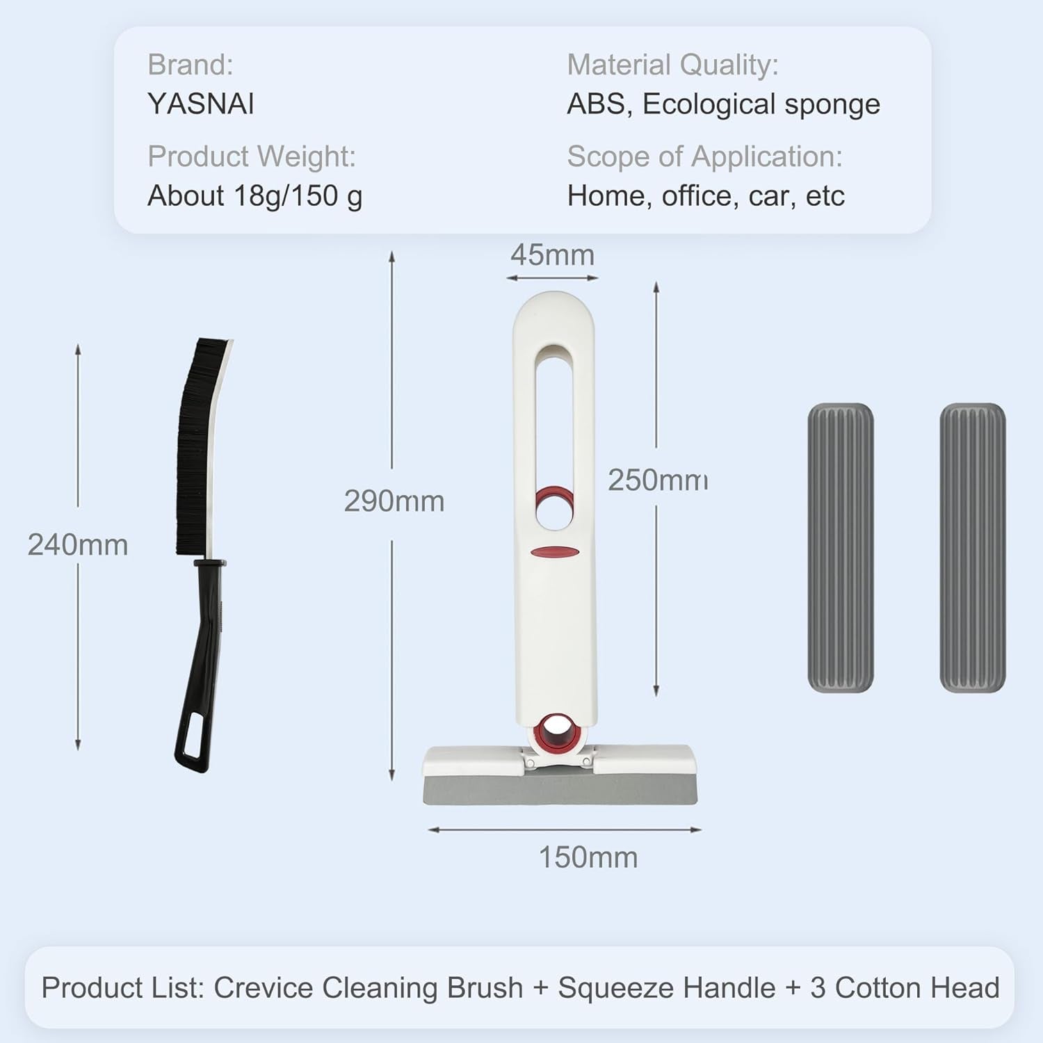 Mini Mop Portable Self-Squeeze Small Mop, Hand Free Automatic Cleaning Mop, Suitable for Wash Basin, Sink, Bathroom, Car Glass, Kitchen((3 Cotton Head + 1 Squeeze Handle) )