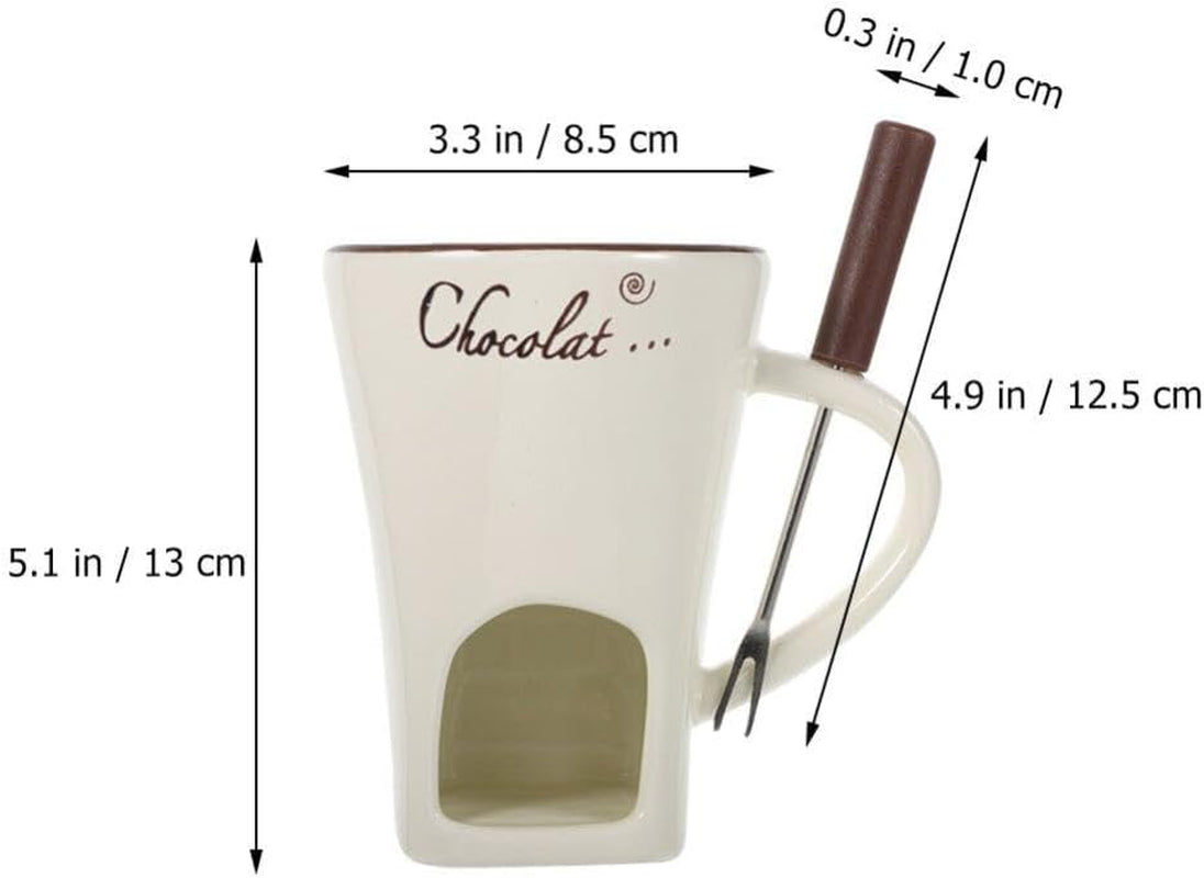 Chocolate Fondue Mug 2 Sets Fondue Mugs with Forks Ceramic Personal Chocolate Melting Cup Butter Warmers Pot Tealight Candle Mini Simmer Mug for Cheese Fondue Maker Set