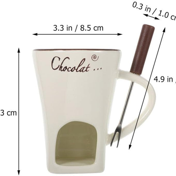 Chocolate Fondue Mug 2 Sets Fondue Mugs with Forks Ceramic Personal Chocolate Melting Cup Butter Warmers Pot Tealight Candle Mini Simmer Mug for Cheese Fondue Maker Set