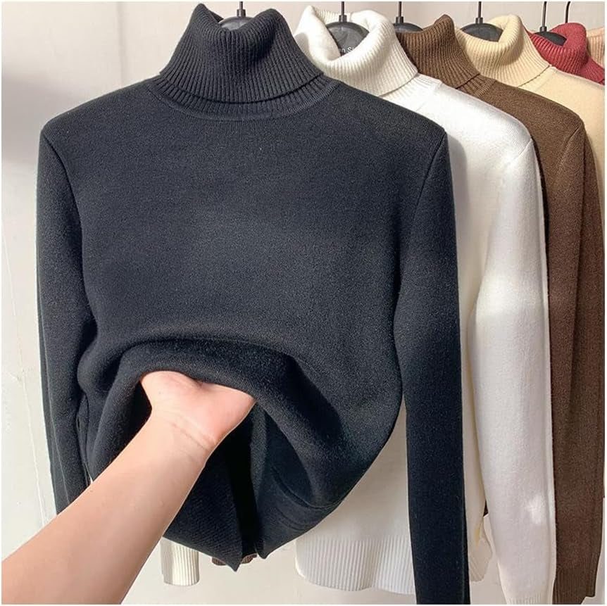 Winter Fleece Thick Knitted Bottoming Shirt, Casual Thick Turtleneck High Neck Sweater Soft Thermal for Women