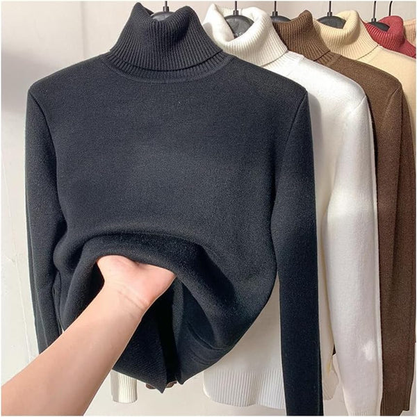 Winter Fleece Thick Knitted Bottoming Shirt, Casual Thick Turtleneck High Neck Sweater Soft Thermal for Women