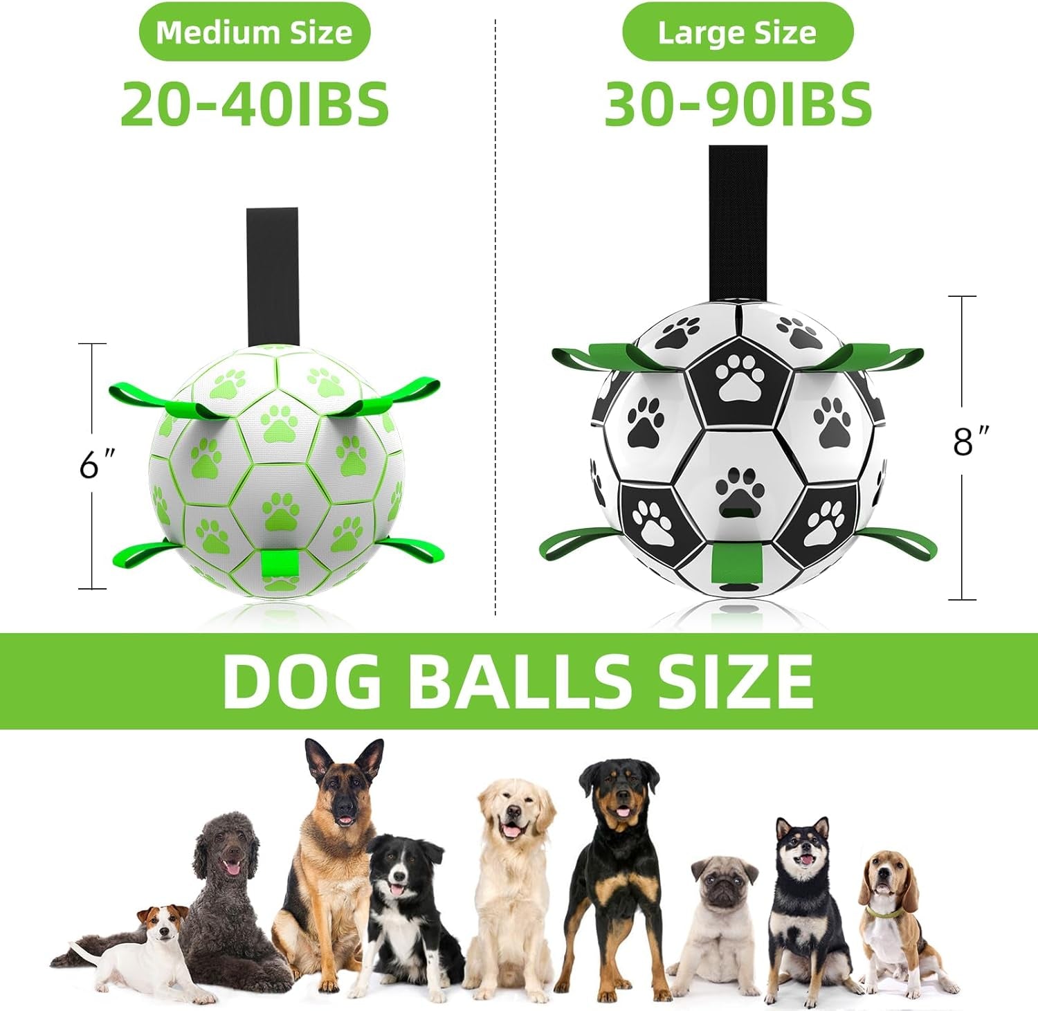 Dog Ball, Glow in the Dark Dog Toys, Light up Ball for Dogs, Outdoor Dog Soccer Ball with Straps, Puppy Birthday Gifts, Dog Enrichment Toys for Small & Medium Dogs (6 Inch)