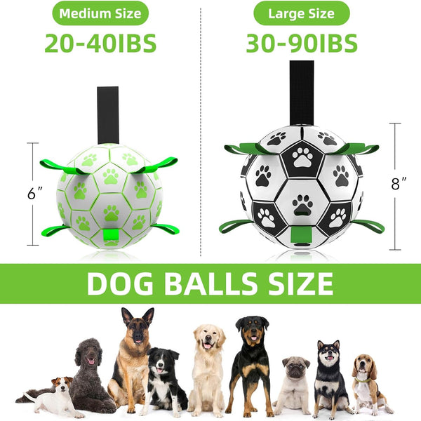 Dog Ball, Glow in the Dark Dog Toys, Light up Ball for Dogs, Outdoor Dog Soccer Ball with Straps, Puppy Birthday Gifts, Dog Enrichment Toys for Small & Medium Dogs (6 Inch)