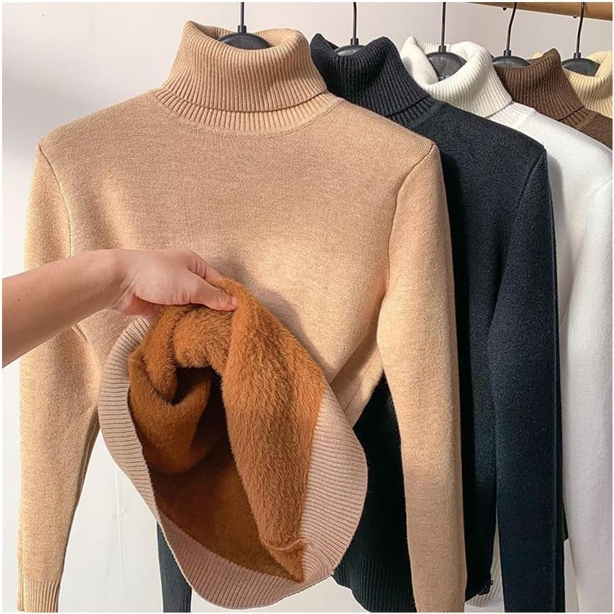 Winter Fleece Thick Knitted Bottoming Shirt, Casual Thick Turtleneck High Neck Sweater Soft Thermal for Women