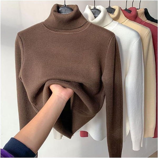 Winter Fleece Thick Knitted Bottoming Shirt, Casual Thick Turtleneck High Neck Sweater Soft Thermal for Women