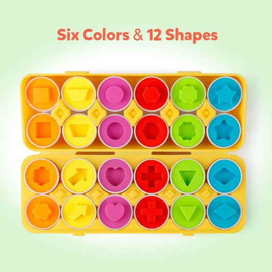 Matching Eggs 12 Pcs Set Color & Shape Recoginition Sorter Puzzle for Toddlers Easter Travel Game Early Learning Educational Fine Motor Skill Montessori Gift for Year Old Kids