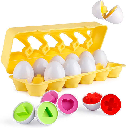 Matching Eggs 12 Pcs Set Color & Shape Recoginition Sorter Puzzle for Toddlers Easter Travel Game Early Learning Educational Fine Motor Skill Montessori Gift for Year Old Kids