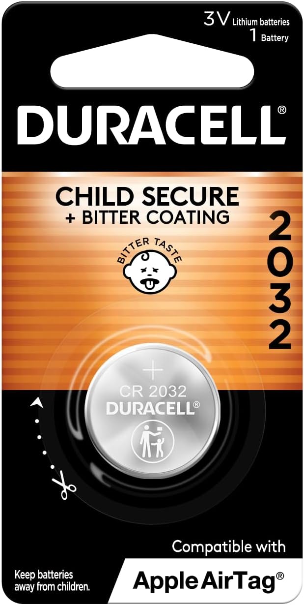 2032 Lithium Battery. 2 Count Pack. Child Safety Features. Compatible with Apple Airtag, Key Fob, and Other Devices. CR2032 Lithium 3V Cell. 2032 Battery, Lithium Coin Battery