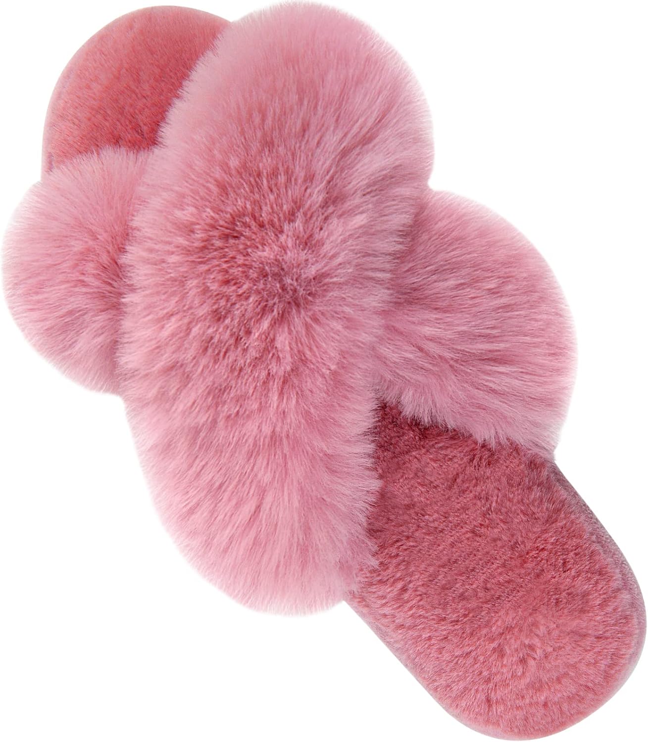 Women'S Cross Band Slippers Fuzzy Soft House Slippers Plush Furry Warm Cozy Open Toe Fluffy Home Shoes Comfy Indoor Outdoor Slip on Breathable