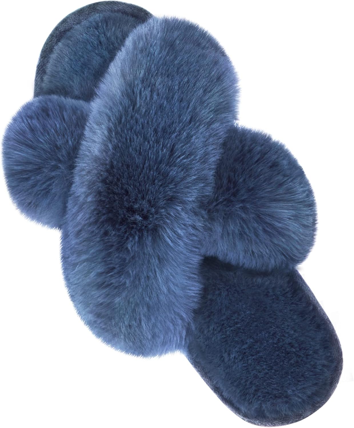 Women'S Cross Band Slippers Fuzzy Soft House Slippers Plush Furry Warm Cozy Open Toe Fluffy Home Shoes Comfy Indoor Outdoor Slip on Breathable