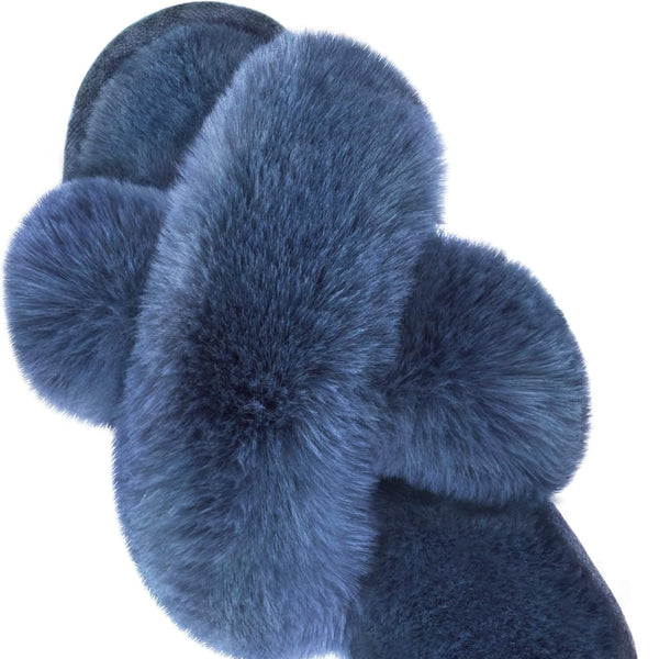 Women'S Cross Band Slippers Fuzzy Soft House Slippers Plush Furry Warm Cozy Open Toe Fluffy Home Shoes Comfy Indoor Outdoor Slip on Breathable