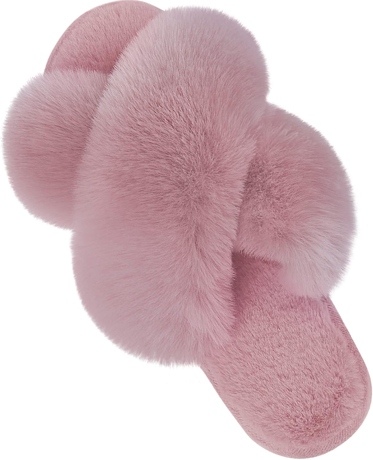 Women'S Cross Band Slippers Fuzzy Soft House Slippers Plush Furry Warm Cozy Open Toe Fluffy Home Shoes Comfy Indoor Outdoor Slip on Breathable