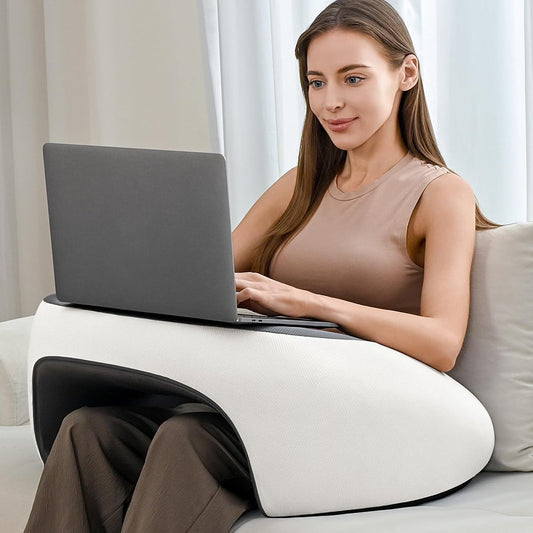 Reading Pillow, Lap Desk Pillow for Adult, Memory Foam Reading Pillows for Gaming, Arm Rest Pillow for Working, Back Pillow for Crocheting, Playing Game or Siting in Bed, Floor, Sofa (White)