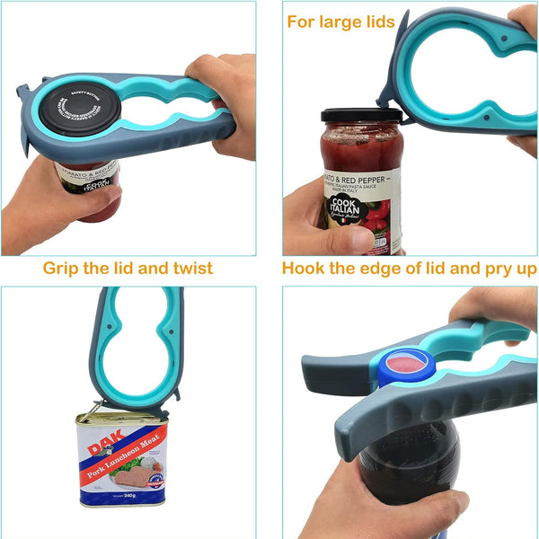 Latest Jar Opener for Seniors with Arthritis, Weak Hands, Multi-Function Bottle Opener with Non Slip Rubber Jar Opener Gripper Pad and Corkscrew Wine Opener