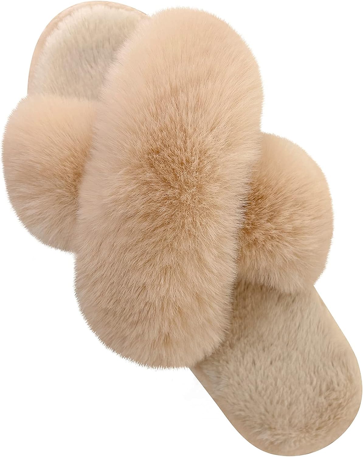 Women'S Cross Band Slippers Fuzzy Soft House Slippers Plush Furry Warm Cozy Open Toe Fluffy Home Shoes Comfy Indoor Outdoor Slip on Breathable