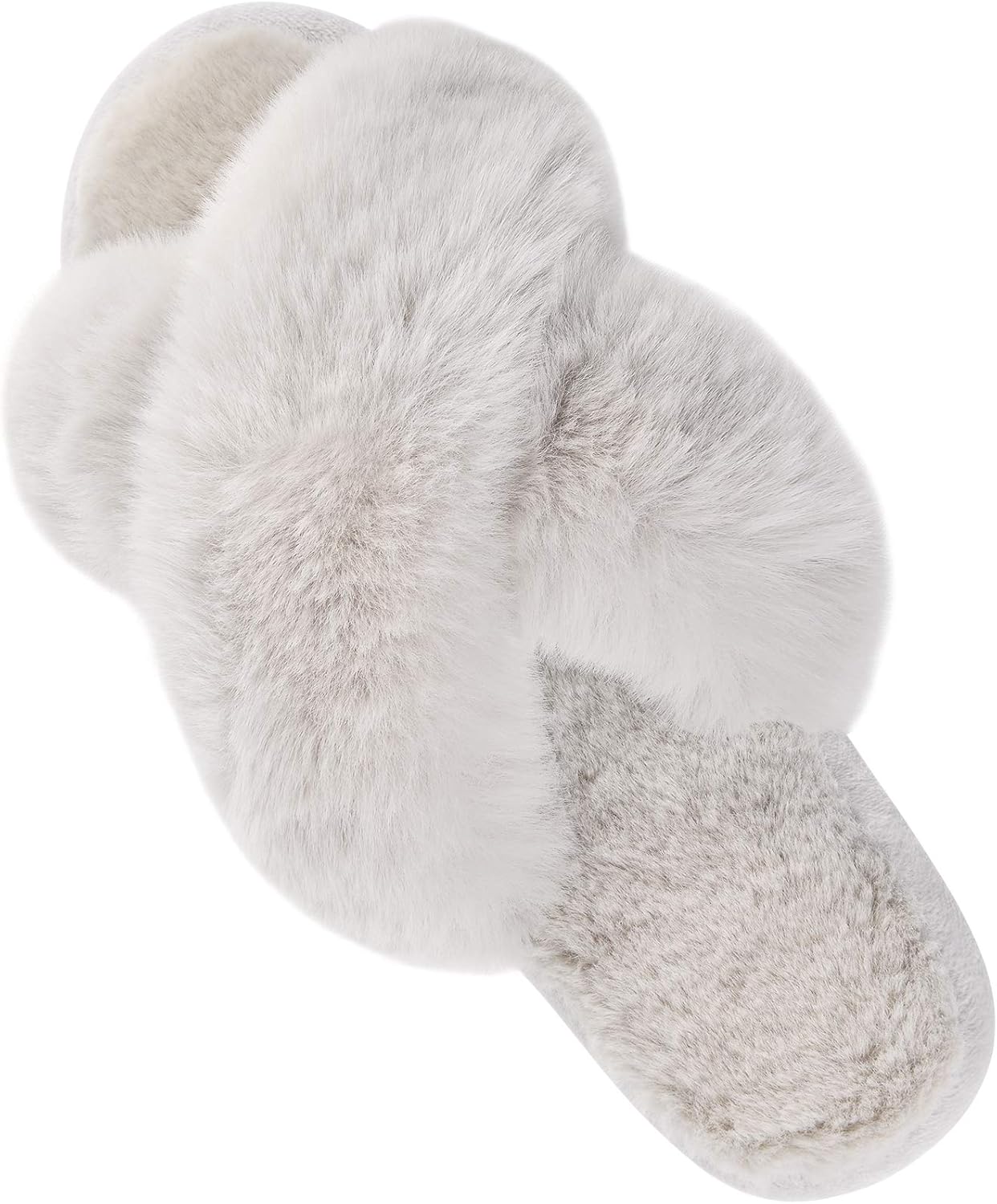 Women'S Cross Band Slippers Fuzzy Soft House Slippers Plush Furry Warm Cozy Open Toe Fluffy Home Shoes Comfy Indoor Outdoor Slip on Breathable