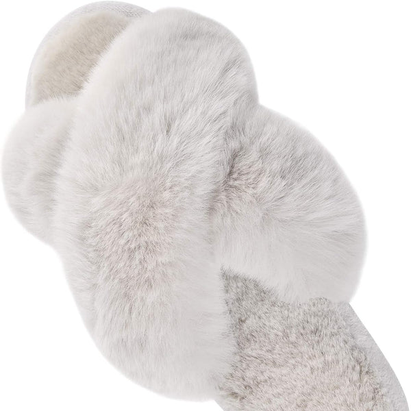 Women'S Cross Band Slippers Fuzzy Soft House Slippers Plush Furry Warm Cozy Open Toe Fluffy Home Shoes Comfy Indoor Outdoor Slip on Breathable