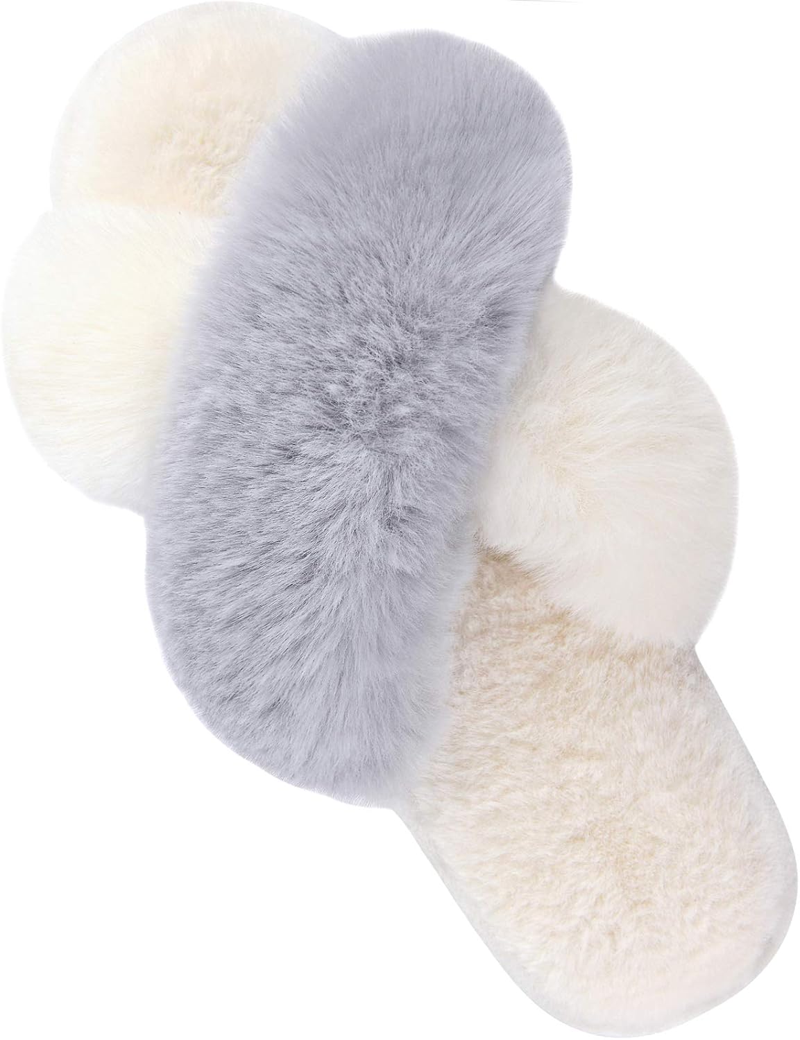 Women'S Cross Band Slippers Fuzzy Soft House Slippers Plush Furry Warm Cozy Open Toe Fluffy Home Shoes Comfy Indoor Outdoor Slip on Breathable