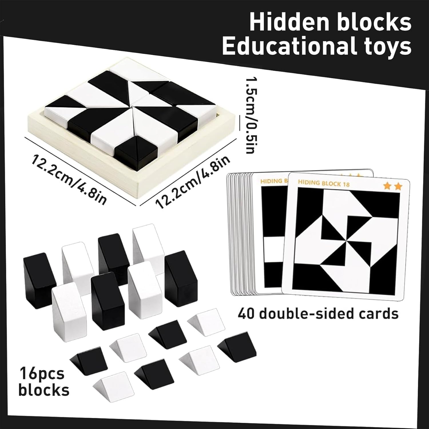 Block Puzzles Hidden Building Blocks for Kids, 3D Puzzles with Storage Tray Educational Assembly Puzzles Brain Teaser Games Game New Year'S Gift for Early Education Ages 3+