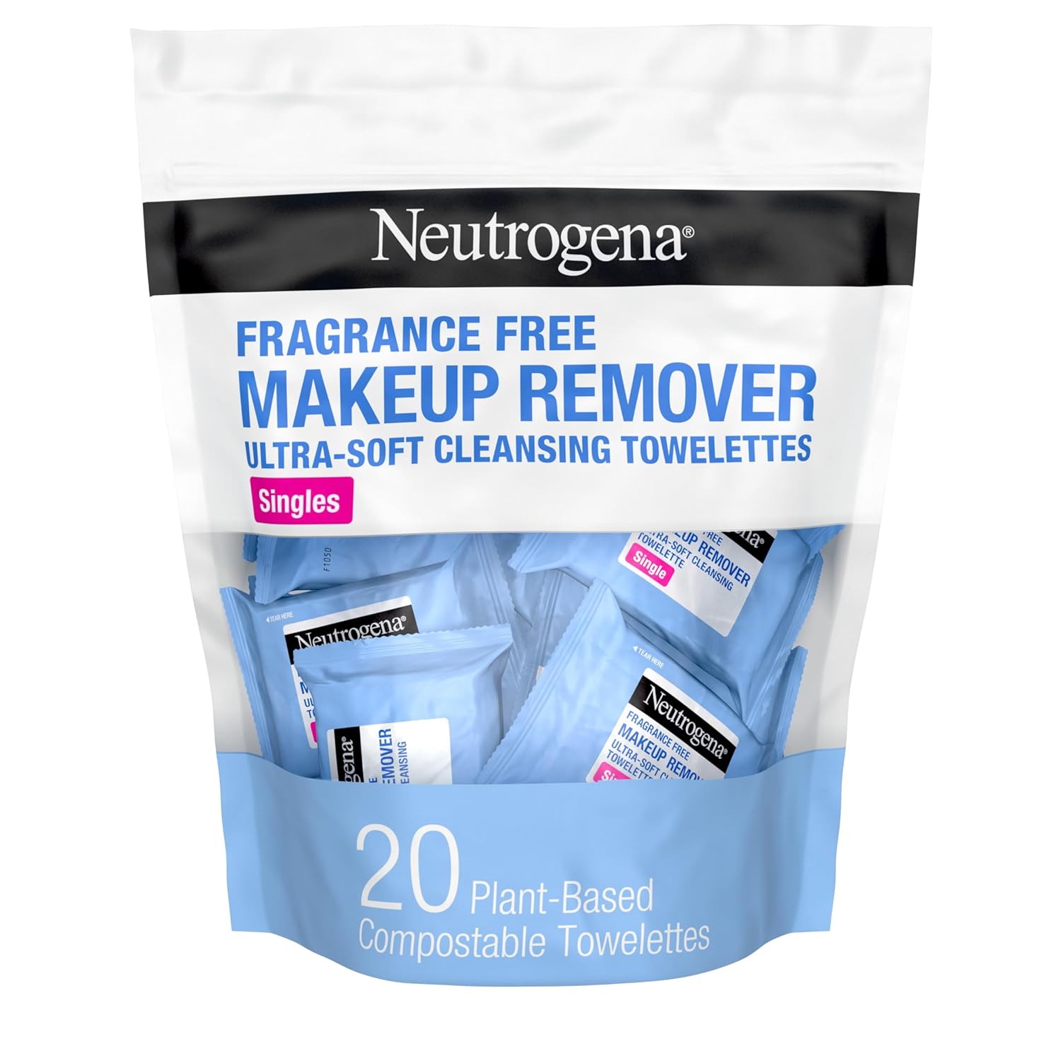 Makeup Remover Wipes, Individually Wrapped Daily Face Wipes for Waterproof Makeup, Travel & On-The-Go Singles, 20 Count