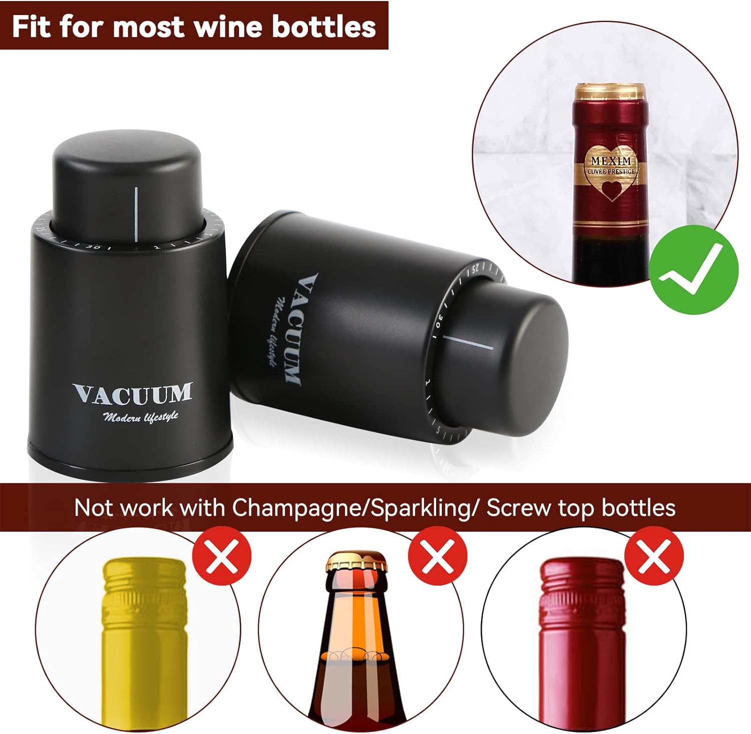 [2 Pack]Wine Bottle Stoppers,Real Vacuum Wine Stoppers,Reusable Wine Preserver,Wine Corks Keep Fresh,Best Gifts for Wine Lovers for Christmas Gifts.