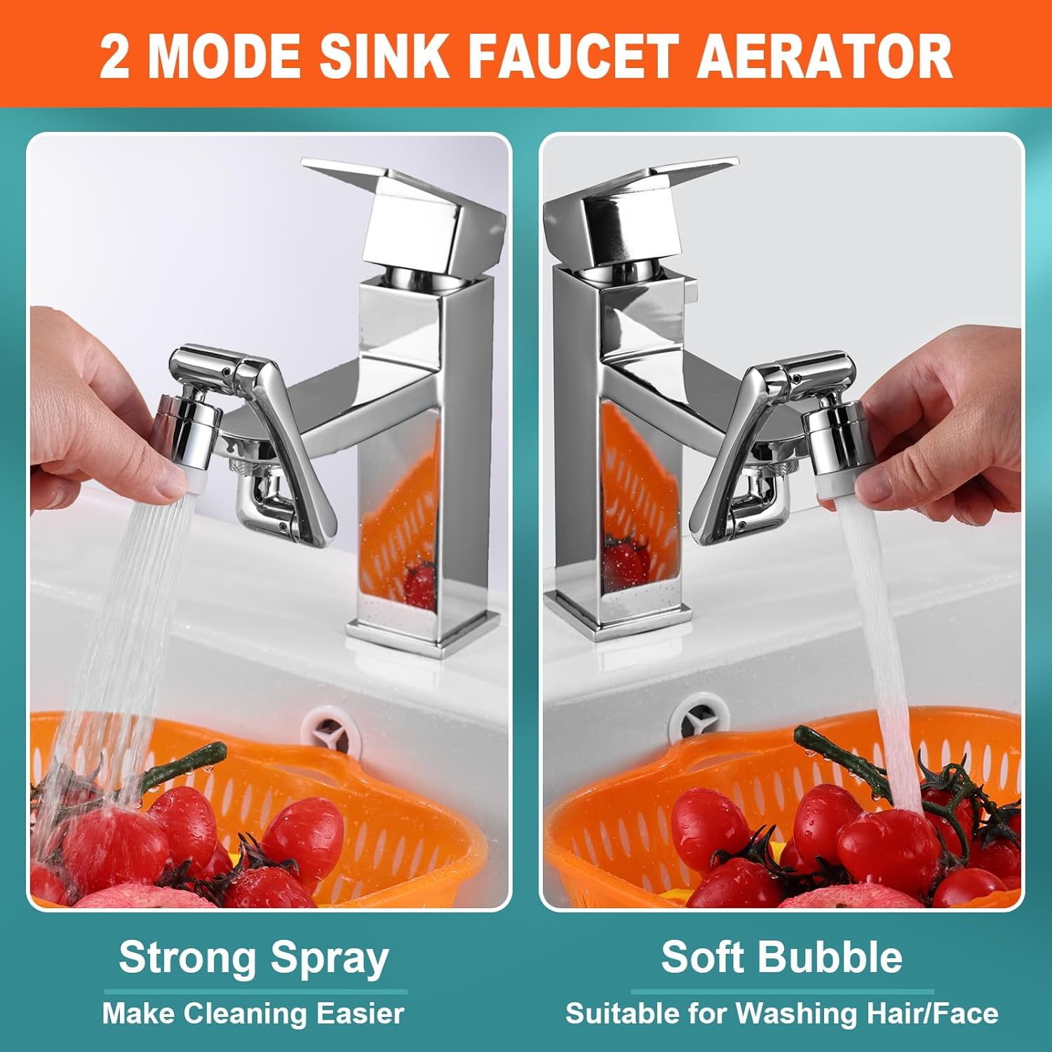 1440° Sink Faucet Aerator Extension Swivel Faucet Extender for Toddlers, 2 Sprayer Mode Bathroom Kitchen Faucet Attachment Tap Head Replacement for Face Washing Smart Faucet Attachment