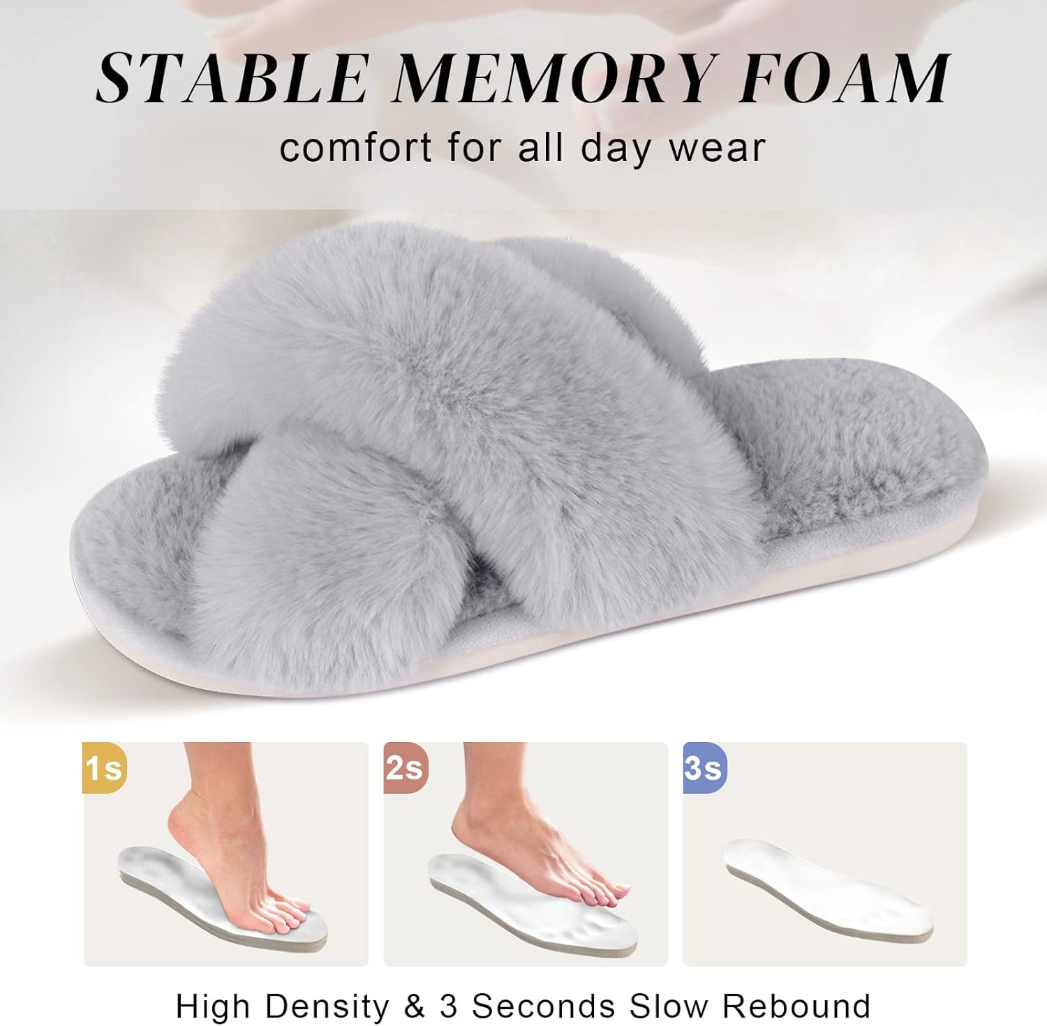 Women'S Cross Band Slippers Fuzzy Soft House Slippers Plush Furry Warm Cozy Open Toe Fluffy Home Shoes Comfy Indoor Outdoor Slip on Breathable