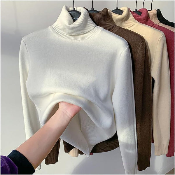 Winter Fleece Thick Knitted Bottoming Shirt, Casual Thick Turtleneck High Neck Sweater Soft Thermal for Women