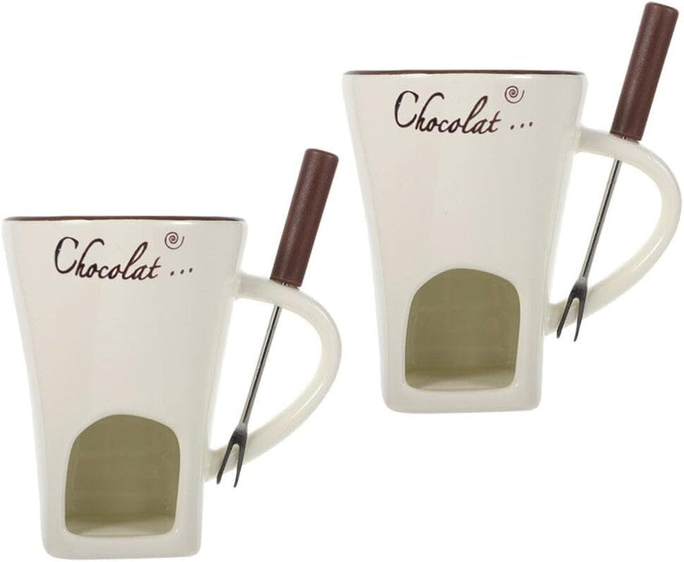 Chocolate Fondue Mug 2 Sets Fondue Mugs with Forks Ceramic Personal Chocolate Melting Cup Butter Warmers Pot Tealight Candle Mini Simmer Mug for Cheese Fondue Maker Set