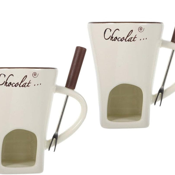 Chocolate Fondue Mug 2 Sets Fondue Mugs with Forks Ceramic Personal Chocolate Melting Cup Butter Warmers Pot Tealight Candle Mini Simmer Mug for Cheese Fondue Maker Set