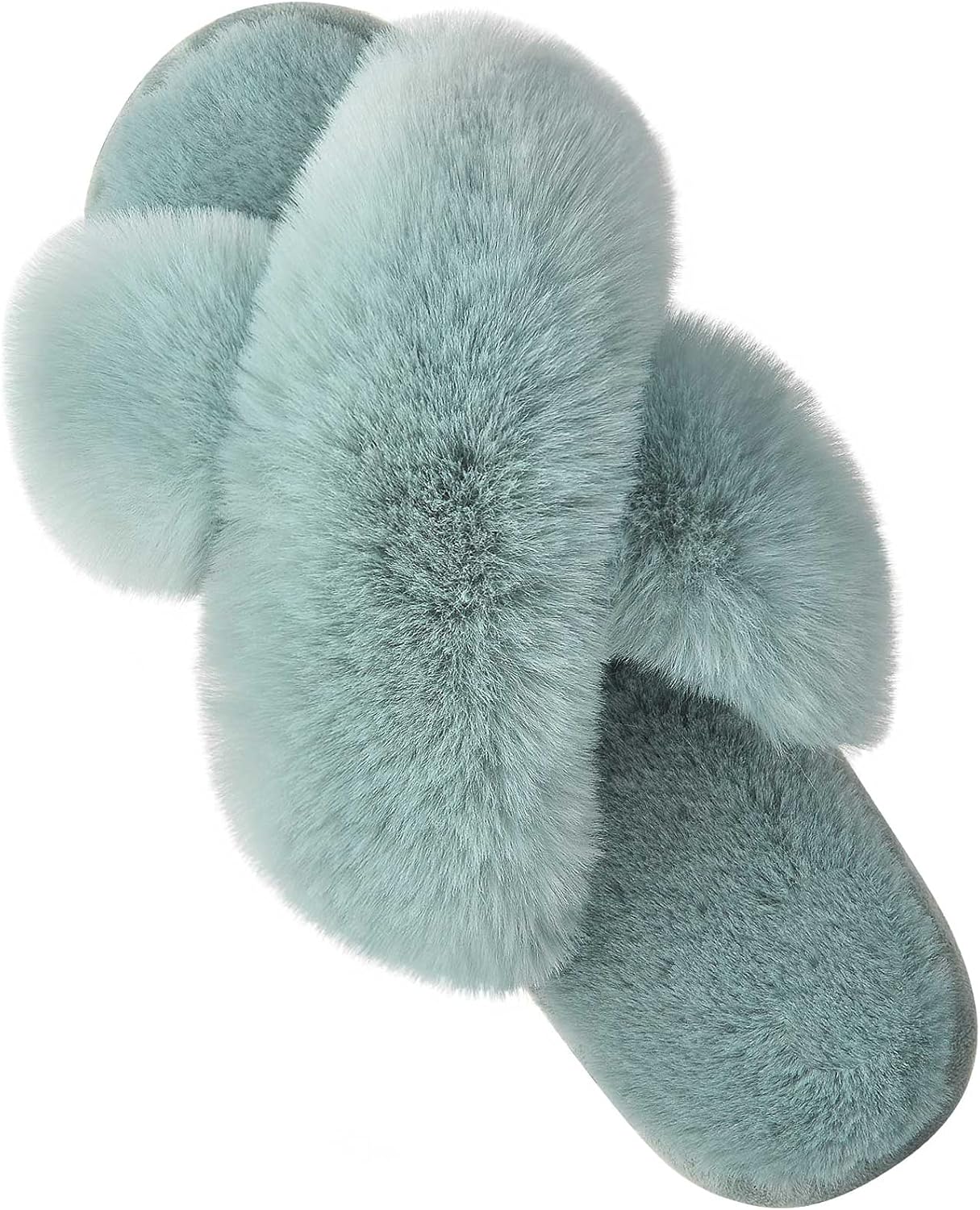 Women'S Cross Band Slippers Fuzzy Soft House Slippers Plush Furry Warm Cozy Open Toe Fluffy Home Shoes Comfy Indoor Outdoor Slip on Breathable