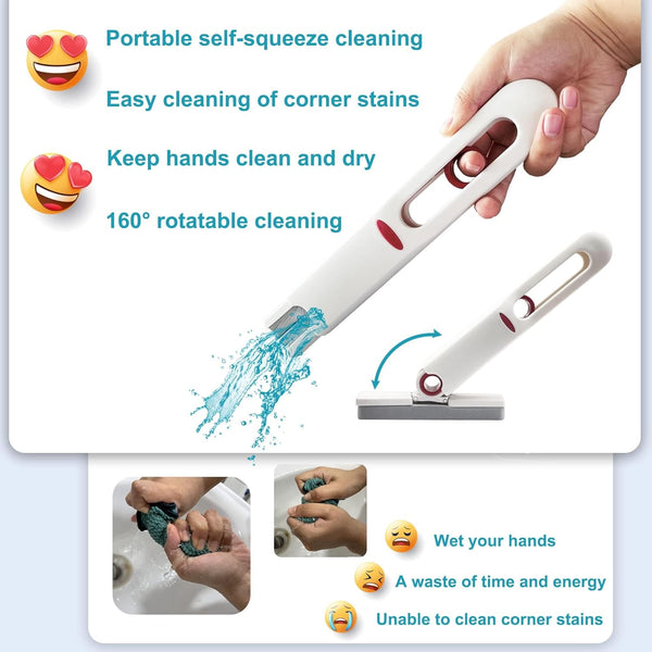 Mini Mop Portable Self-Squeeze Small Mop, Hand Free Automatic Cleaning Mop, Suitable for Wash Basin, Sink, Bathroom, Car Glass, Kitchen((3 Cotton Head + 1 Squeeze Handle) )