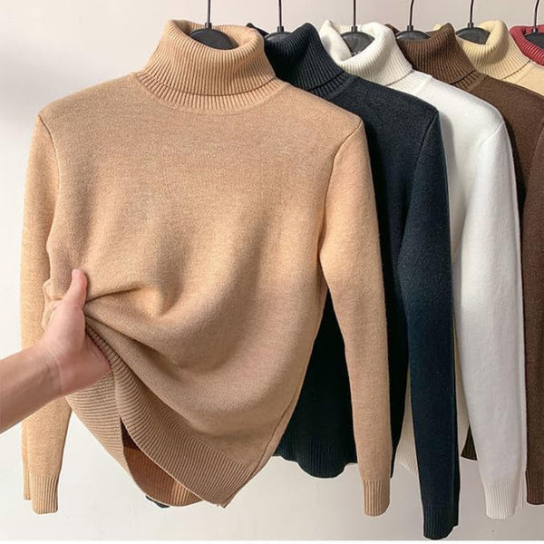 Winter Fleece Thick Knitted Bottoming Shirt, Casual Thick Turtleneck High Neck Sweater Soft Thermal for Women