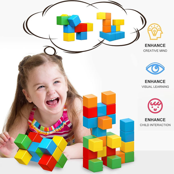 Magnetic Blocks, 1.41 Inch Large Magnetic Building Blocks for Toddlers 3 4 5 6 7 8 Years Old Boys Girls Magnetic Cubes for Kids 1-3 Montessori Toys STEM Preschool Educational Building Cube 30 Pcs