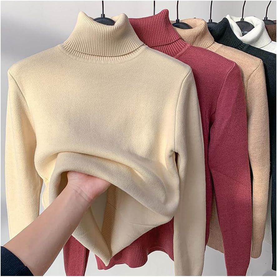 Winter Fleece Thick Knitted Bottoming Shirt, Casual Thick Turtleneck High Neck Sweater Soft Thermal for Women