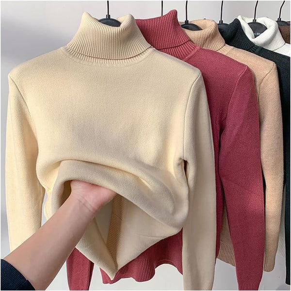 Winter Fleece Thick Knitted Bottoming Shirt, Casual Thick Turtleneck High Neck Sweater Soft Thermal for Women