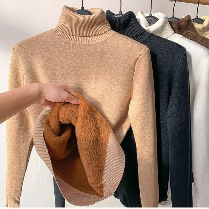 Winter Fleece Thick Knitted Bottoming Shirt, Casual Thick Turtleneck High Neck Sweater Soft Thermal for Women