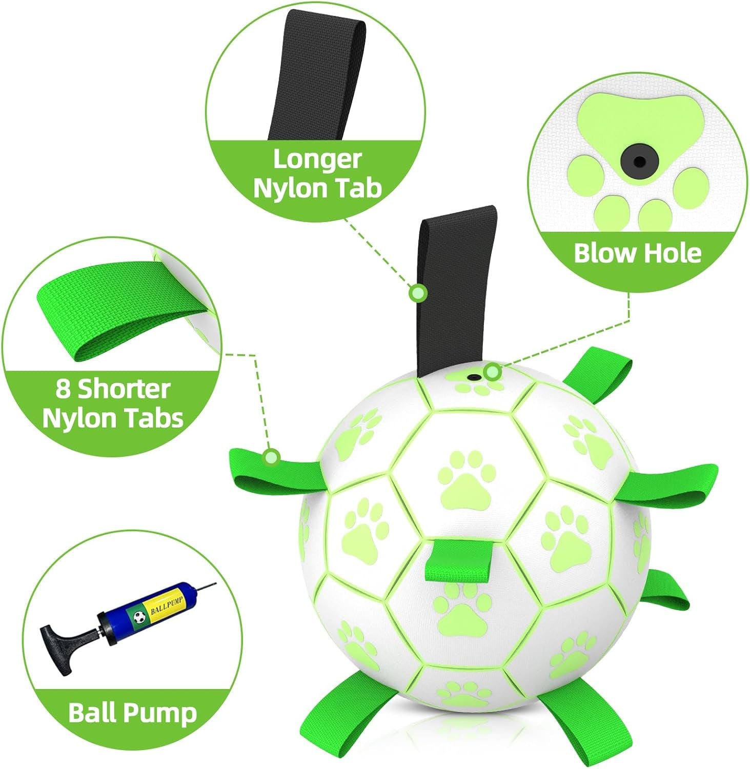 Dog Ball, Glow in the Dark Dog Toys, Light up Ball for Dogs, Outdoor Dog Soccer Ball with Straps, Puppy Birthday Gifts, Dog Enrichment Toys for Small & Medium Dogs (6 Inch)