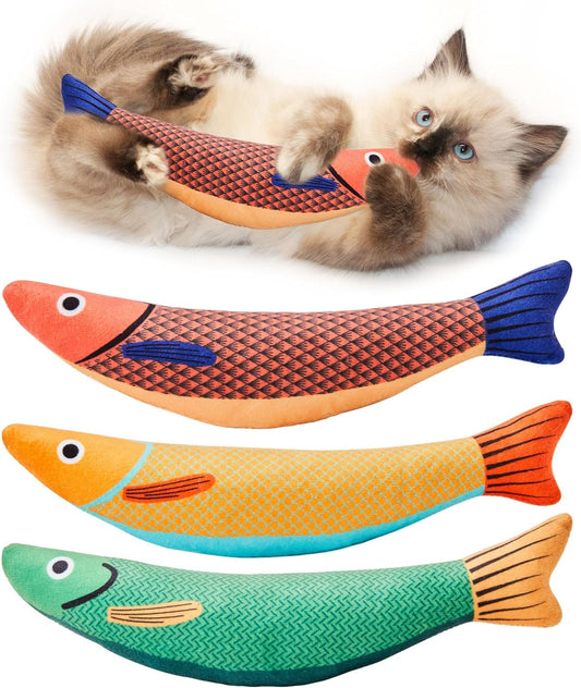 Cat Toys Saury Fish, 3 Pack Catnip Crinkle Sound Toys Soft and Durable, Interactive Cat Kicker Toys for Indoor Kitten Exercise 9.4 Inches for All Breeds