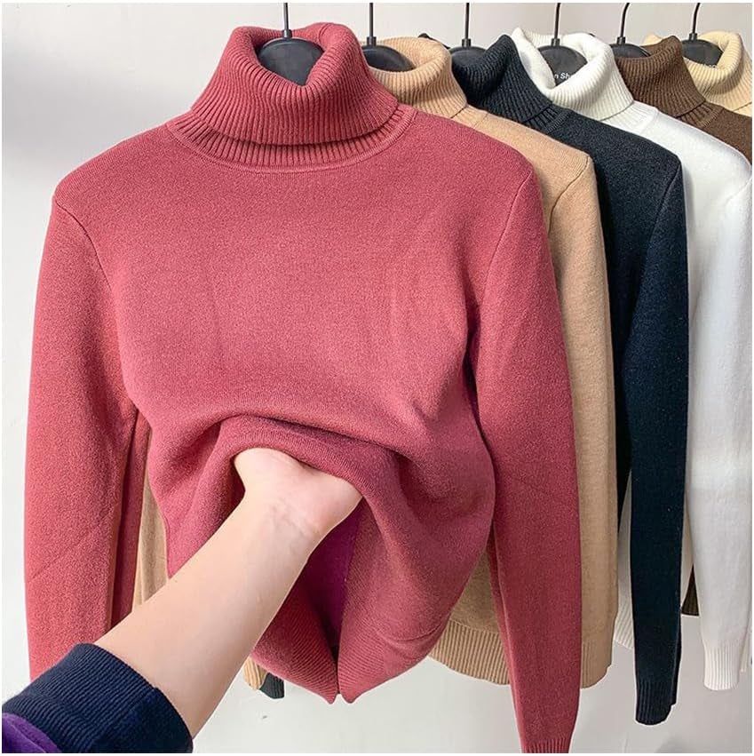 Winter Fleece Thick Knitted Bottoming Shirt, Casual Thick Turtleneck High Neck Sweater Soft Thermal for Women