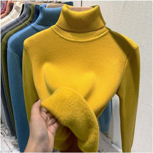 Winter Fleece Thick Knitted Bottoming Shirt, Casual Thick Turtleneck High Neck Sweater Soft Thermal for Women