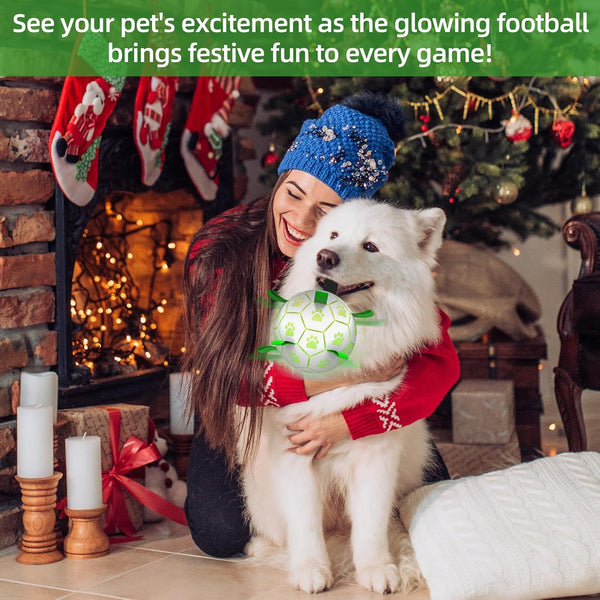 Dog Ball, Glow in the Dark Dog Toys, Light up Ball for Dogs, Outdoor Dog Soccer Ball with Straps, Puppy Birthday Gifts, Dog Enrichment Toys for Small & Medium Dogs (6 Inch)