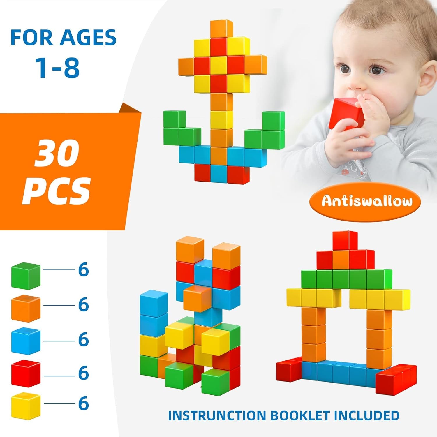 Magnetic Blocks, 1.41 Inch Large Magnetic Building Blocks for Toddlers 3 4 5 6 7 8 Years Old Boys Girls Magnetic Cubes for Kids 1-3 Montessori Toys STEM Preschool Educational Building Cube 30 Pcs