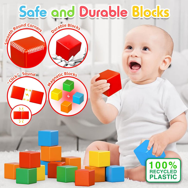 Magnetic Blocks, 1.41 Inch Large Magnetic Building Blocks for Toddlers 3 4 5 6 7 8 Years Old Boys Girls Magnetic Cubes for Kids 1-3 Montessori Toys STEM Preschool Educational Building Cube 30 Pcs