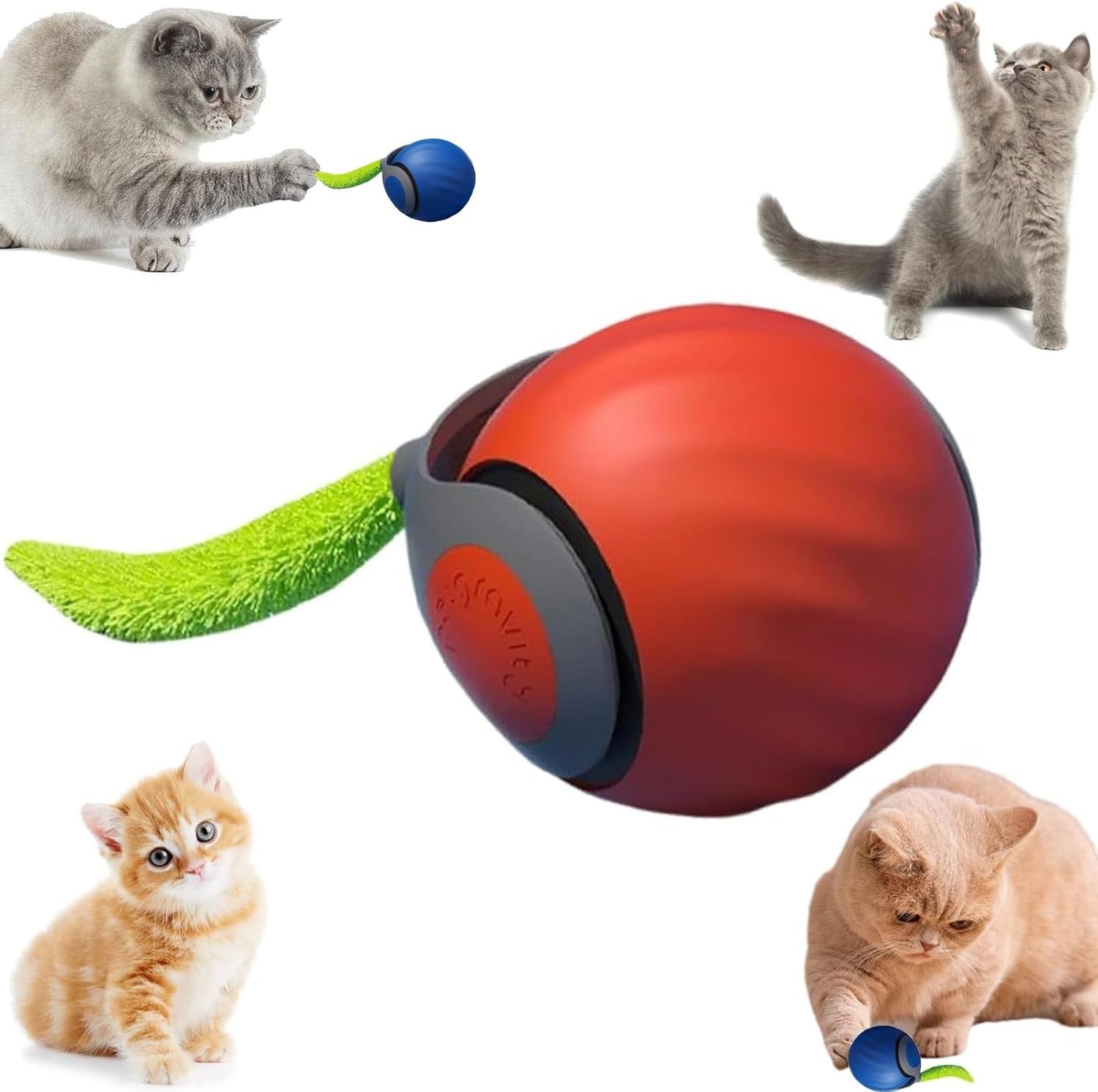 Speedy Tail 2.0,Speedy Tail Cat Toy,2025 New Generation Interactive Cat Toy,Interactive Cat Toys for Indoor Cats,Smart Interactive Cat Toy Ball,Automatic Moving Cat Toy Ball with Tail (Orange)