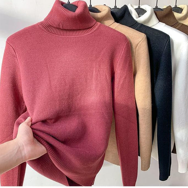 Winter Fleece Thick Knitted Bottoming Shirt, Casual Thick Turtleneck High Neck Sweater Soft Thermal for Women