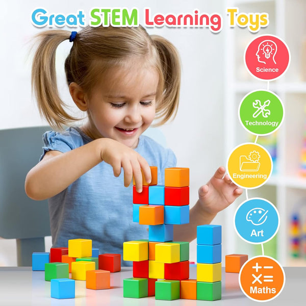 Magnetic Blocks, 1.41 Inch Large Magnetic Building Blocks for Toddlers 3 4 5 6 7 8 Years Old Boys Girls Magnetic Cubes for Kids 1-3 Montessori Toys STEM Preschool Educational Building Cube 30 Pcs